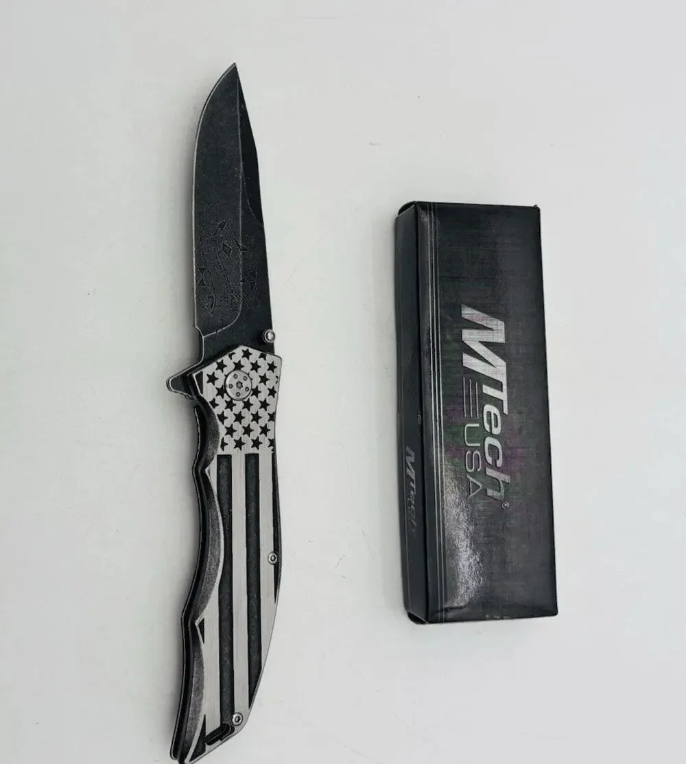 New Mtech Xtreme MX-A849AS American USA Flag Folding Stonewash Knife. New In Box